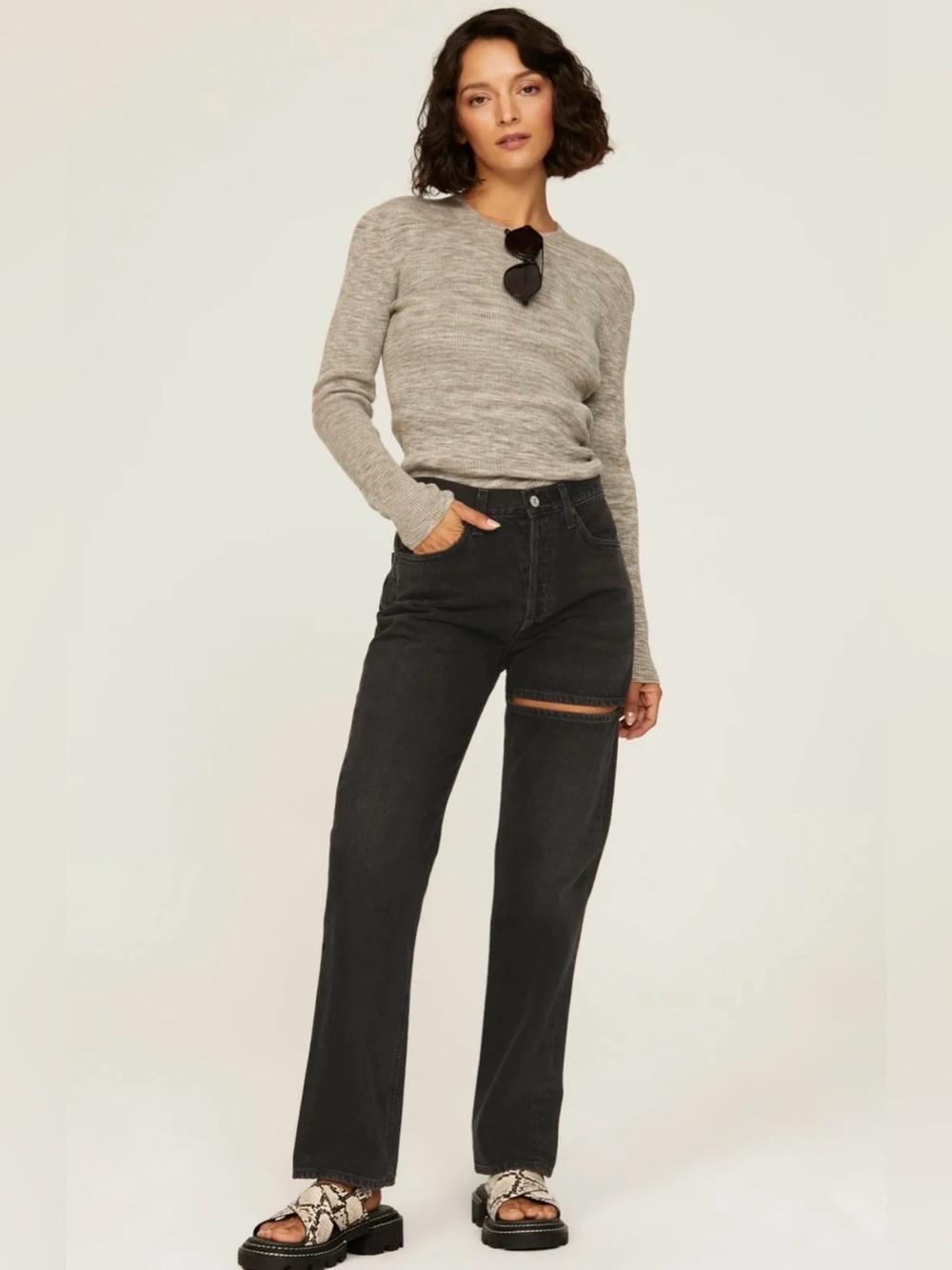AGOLDE Lana Splice Jeans Black High Rise Straight Leg Size 25